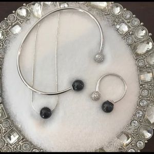 Silver pearl ring, bracelet, and necklaces set